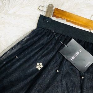 Black tulle midi skirt